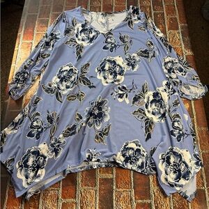 Floral V-Neck Women's Tunic in Blue